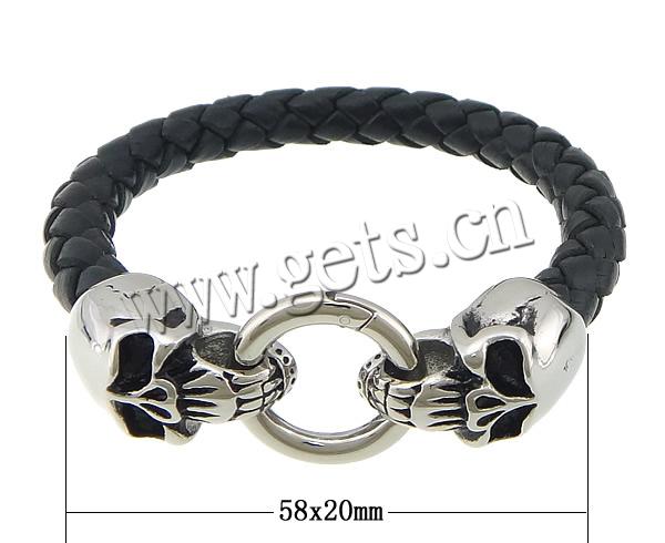 Men Bracelet, Cowhide, 316 stainless steel clasp, Skull, different length for choice & blacken, more colors for choice, lead & cadmium free, 58x20mm, 8mm, Sold By Strand