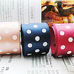 Satin Ribbon, printing, with round spot pattern & single-sided, mixed colors, 25mm 