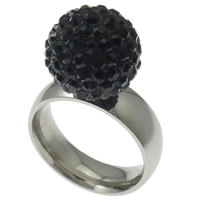 Нержавеющая сталь Rhinestone палец кольцо, нержавеющая сталь, с Горный хрусталь глины проложить шарик, с 102 шт горный хрусталь, Много цветов для выбора, 14mm, размер:9, продается PC