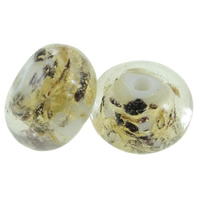 Silver Plated Double Core Lampwork European Beads, Rondelle, cupronickel double core without troll & gold foil 