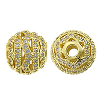 Cubic Zirconia Micro Pave Brass Beads, Round, plated, micro pave 112 pcs cubic zirconia & hollow Approx 3mm 