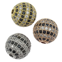 Perles zircon Micro Pave cubes, laiton, Rond, Placage, pavé de micro zircon, plus de couleurs à choisir, 12mm Environ 2mm, Vendu par PC