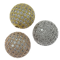 Perles zircon Micro Pave cubes, laiton, Rond, Placage, pavé de micro zircon, plus de couleurs à choisir, 12mm Environ 2mm, Vendu par PC