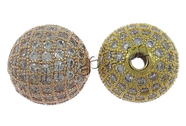 Cubic Zirconia Micro Pave Brass Beads, Round, plated, micro pave cubic zirconia, more colors for choice, 10mm, Hole:Approx 1.5mm, Sold By PC