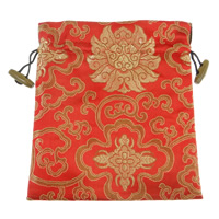 Bolso de satén de regalo, satinado, Rectángular, con patrón de flores, Rojo, 15.7x18.3cm, Vendido por UD