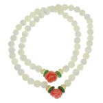 Bracelet à naturelle coque Blanc, coquille blanche, avec aventurine vert & corail naturel & cristal, fleur, 2 fils, blanc Environ 12.5 pouce, Vendu par brin