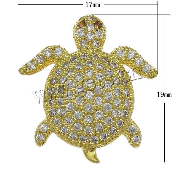 Cubic Zirconia Micro Pave Brass Beads, Turtle, plated, micro pave cubic zirconia & hollow, more colors for choice, 17x19x5mm, Hole:Approx 2mm, Sold By PC