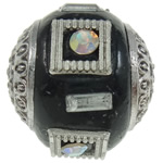 Indonesia Jewelry Beads, with Crystal & Zinc Alloy, Oval, antique silver color plated, with rhinestone Approx 2mm 