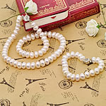 Пресноводные жемчуги модный ювелирный набор, браслет & ожерелье, цинковый сплав оробка для застёжки, В форме кнопки, натуральный, белый, 9-10mm, длина:Приблизительно 7 дюймовый, Приблизительно 17 дюймовый, продается указан