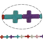 Synthetische Türkis Perlen, Kreuz, farbenfroh, 21.5x29x5.5mm, Bohrung:ca. 1mm, Länge:ca. 16 ZollInch, ca. 14PCs/Strang, verkauft von Strang