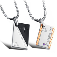Couple Stainless Steel Necklace, 316L Stainless Steel, Rectangle, plated, for couple & with Czech rhinestone & two tone  Approx 21.5 Inch 