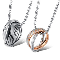 Couple Stainless Steel Necklace, 316L Stainless Steel, Donut, plated, for couple & with Czech rhinestone & two tone  Approx 21.5 Inch 