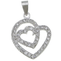 Cubic Zirconia Micro Pave Sterling Silver Pendant, 925 Sterling Silver, Heart, plated, micro pave cubic zirconia Approx 