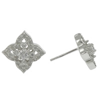Cubic Zirconia Micro Pave Sterling Silver Earring, 925 Sterling Silver, Flower, plated, micro pave cubic zirconia 0.8mm 