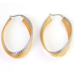Stainless Steel Hoop Earring, Oval, plated, textured & two tone 