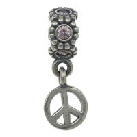 Thailand Sterling Silver European Pendant, Peace Logo, micro pave cubic zirconia Approx 5mm 