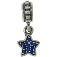 Thailand Sterling Silver European Pendant, Star, micro pave cubic zirconia & with troll Approx 4mm 