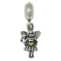 Thailand Sterling Silver European Pendant, Angel, real gold plated 26mm Approx 4mm 