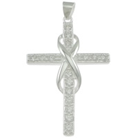 Handgemacht Facettierte Murano Europa Perlen, 925 Sterling Silber, Umwickelter Kreuz, plattiert, mit kubischem Zirkonia, keine, 23x35mm, verkauft von PC