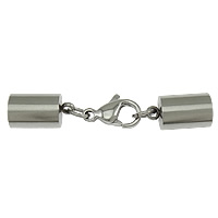 Stainless Steel Lobster Claw Cord Clasp, 304 Stainless Steel & with end cap, original color 