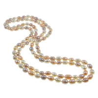 De agua dulce naturales collar de perlas largo, Perlas cultivadas de agua dulce, Arroz, envoltura de collar, 8-9mm, longitud:47.2 Inch, Vendido por Sarta