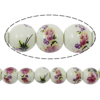 Printing Porcelain Beads, Round, with flower pattern, 8mm Approx 2mm Approx 15.5 Inch 