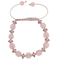 Bracelets de Woven Ball pierres précieuses, quartz rose, avec Ciré de chanvre, 10mm .5 pouce, Vendu par brin