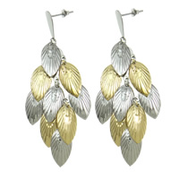 Stainless Steel Drop Earring, Leaf, plated, two tone 