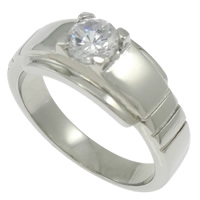 Cubic Zirconia anillo de dedo de acero inoxidable, acero inoxidable 316, con circonia cúbica, Grado AAA, 15x8mm, Vendido por UD
