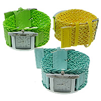 Fashion Watch Bracelet, Zinc Alloy, with PU Leather & Glass, platinum color plated, braided bracelet 36mm Approx 10 Inch 