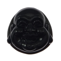 Schwarzer Obsidian Anhänger, Buddha, geschnitzt, frei von Nickel, Blei & Kadmium, 28x29x14mm, Bohrung:ca. 1mm, verkauft von PC
