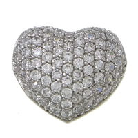 Cubic Zirconia Micro Pave Brass Beads, Heart, plated, micro pave cubic zirconia & hollow Approx 3mm 