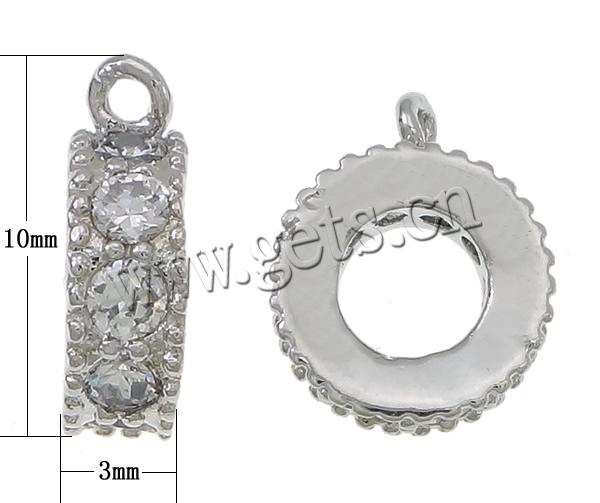 Brass Bail Bead, Donut, plated, micro pave cubic zirconia, more colors for choice, 3x10mm, Hole:Approx 4mm, Sold By PC