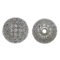 Cubic Zirconia Micro Pave Brass Beads, Round, plated, micro pave cubic zirconia 12mm Approx 2mm 