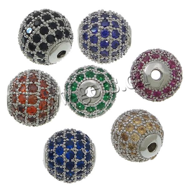 Cubic Zirconia Micro Pave Brass Beads, Round, plated, micro pave cubic zirconia, more colors for choice, 10mm, Hole:Approx 2mm, Sold By PC