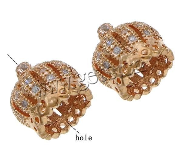 Cubic Zirconia Micro Pave Brass Beads, Crown, plated, micro pave cubic zirconia, more colors for choice, 9x9x9mm, Hole:Approx 0.8mm, Sold By PC