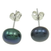 Freshwater Pearl Stud Earring, brass post pin, Dome 8--9mm 