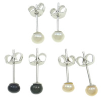 Perlas cultivadas de agua dulce Arito, latón aguja de pendiente, Cúpula, más colores para la opción, 3--4mm, Vendido por Par