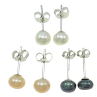 Freshwater Pearl Stud Earring, brass post pin, Dome 5--6mm 