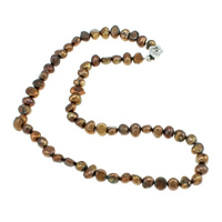 天然淡水真珠のネックレス, 天然有核フレッシュウォーターパール, 真鍮 ボックスの留め金, バロック, シングルストランド, 無色, 7-8mm, 長さ:17 インチ, 売り手 ストランド