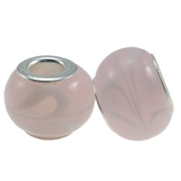 Двойные стеклянные бусы покрытой серебром, Лэмпворк, Круглая форма, плакированный цветом под старое серебро, медно никель двойной трубы без винтовой, розовый отверстие:Приблизительно 5mm, продается PC