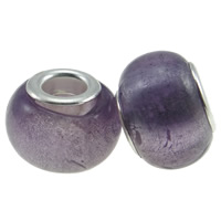 Silber Doppel-Kern-Lampwork-Europa-Perlen, Lampwork, Rondell, Kupfernickel-Dual-Core ohne troll & Silberfolie, violett, 14x10mm, Bohrung:ca. 5mm, verkauft von PC