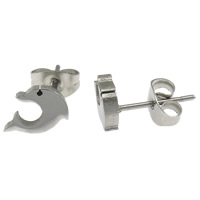 Stainless Steel Stud Earring, Dolphin, original color 