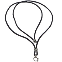 Nylon collier de corde, corde en nylon, avec laiton, Placage de couleur platine, avec strass, noir  Environ 28 pouce, Vendu par brin