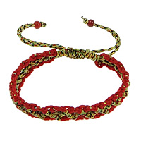 Nylon Cord Woven Ball Bracelets, with Red Agate, multi-colored, 9mm, 5mm Inch 