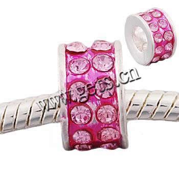 Rhinestone Zinc Alloy European Beads, Drum, plated, without troll & with rhinestone, more colors for choice, 6x10mm, Sold By PC