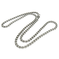 Нержавеющая сталь 304 цепочка для ожерелья, с застежкой омар & Роло цепь, оригинальный цвет, не содержит кадмий, 4mm, длина:Приблизительно 21 дюймовый, продается Strand