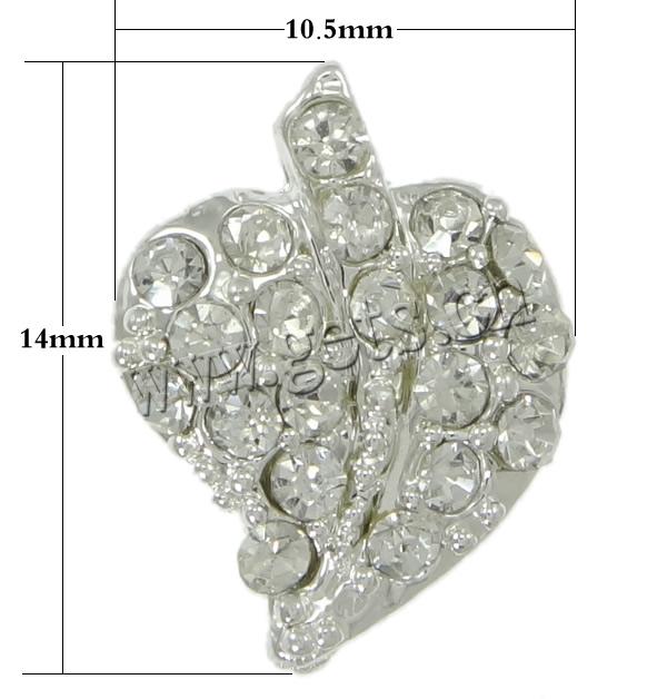Conector de aleación de Zinc de diamantes de imitación, Hoja, chapado, con diamantes de imitación, más colores para la opción, 14x10.5mm, agujero:aproximado 1mm, Vendido por UD