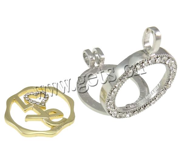 Zinc Alloy Floating Charm Pendant, Flat Round, plated, with heart pattern & Customized & with rhinestone, more colors for choice, nickel, lead & cadmium free, 28x36x6mm, Hole:Approx 4x6mm, Sold By PC