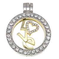Zinc Alloy Floating Charm Pendant, Flat Round, plated, with heart pattern & Customized & with rhinestone nickel, lead & cadmium free Approx 
